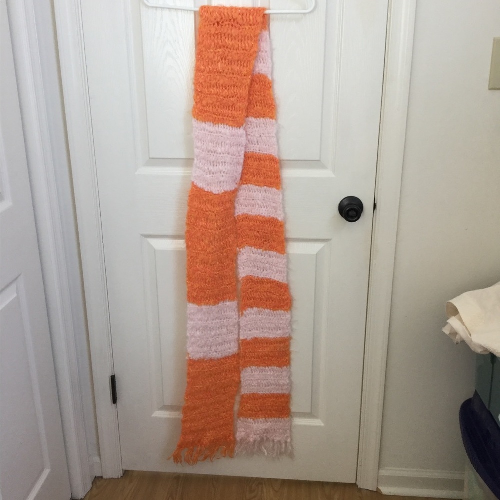 Hand Crocheted Pink & Orange Very Soft Scarf